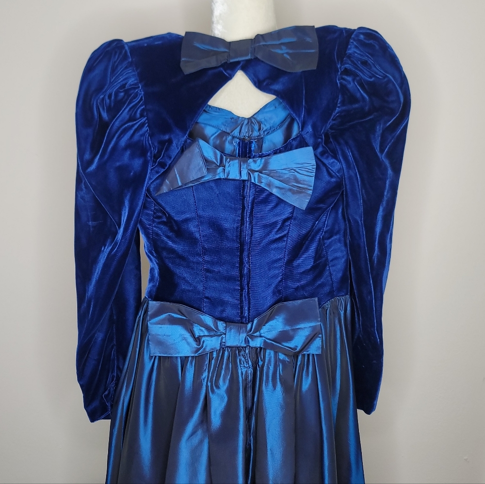 VTG 80s Velvet + Taffeta Bow Dress - Picture 8 of 10